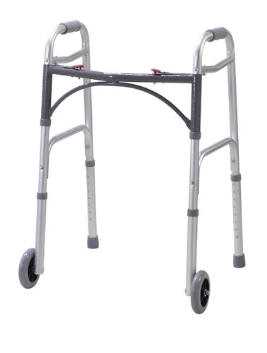 Walker Folding 2-Button Adult Alum w/5 Wheels (Drive) Cs/4