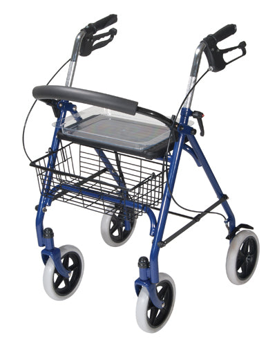 4 Wheel Steel Rollator w/7 Casters & Basket-Loop-Red